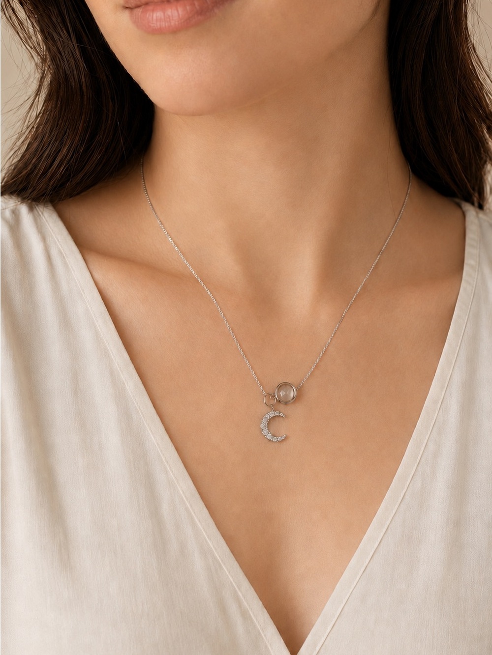 Sterling Silver 925 Crescent Moon Pendant Necklace in Silver 18”